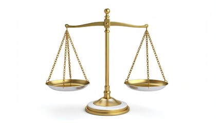 Gold scales of justice on white