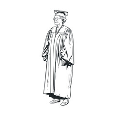 Obraz premium Elderly woman in graduation gown celebrating academic achievement