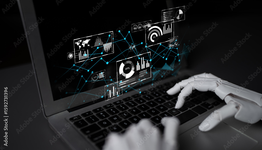 Poster ai artificial intelligence drives data analytics with predictive models, smart dashboards, and virtu