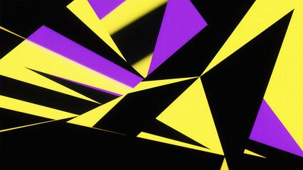 Abstract geometric pattern with yellow purple and black triangles in a dynamic composition