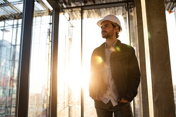 Construction worker in open-plan interior