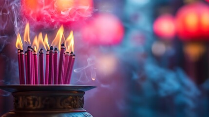 Burning Incense Sticks with Rising Smoke in a Spiritual Setting