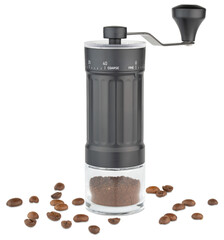 Coffee grinder with adjustable settings. Portable manual coffee bean grinder, pepper, salt. Hand mill. Conical ceramic burr coffee grinder with crank for travel, camping, office, espresso, pour over