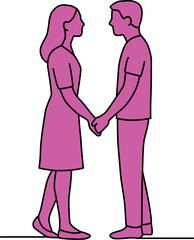 Stylish illustration in pink tones of a couple holding hands. Great for modern designs focusing on love, romance, and relationships