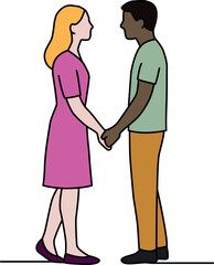 An inclusive illustration of a diverse couple holding hands. Perfect for themes of love, partnership, and modern relationships