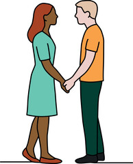 An inclusive illustration of a diverse couple holding hands, showcasing modern relationships and unity