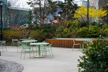Outdoor seating area in a city park