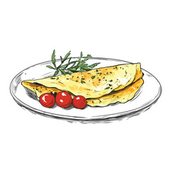 French Omelette Sketch on White Background