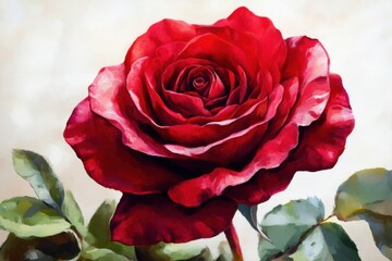 A beautiful red rose is depicted in a watercolor painting
