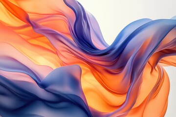 The flowing silk fabric with orange and blue waves creates a dynamic background