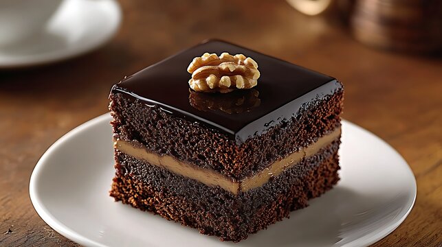 Delicious chocolate cake with walnut, perfect for dessert lovers.