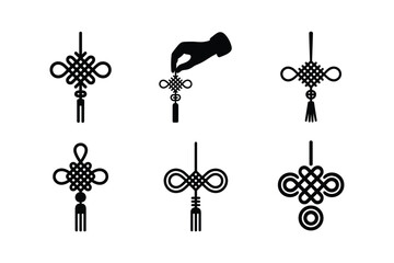 Black Chinese knot ornaments and a hand silhouette tassel