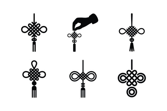 Black Chinese knot ornaments and a hand silhouette tassel