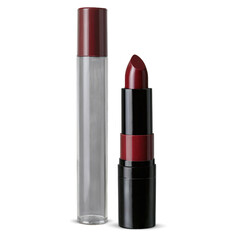 Obraz premium Dark red lipstick in tube with cap off isolated on transparent background