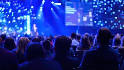 Large audience listening to a presentation
