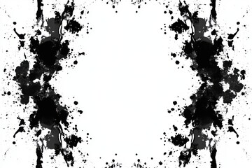 Abstract black ink blots frame an isolated white background