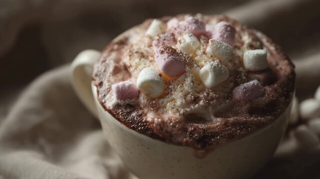 marshmallow with coffee and milk choco in a cup
