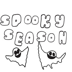 Cute Spooky Season Halloween Lettering with Ghosts Black and White Doodle