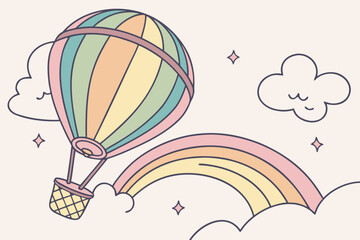 A rainbow-hued balloon bubble floats against a pastel background, radiating joy and whimsy, modern flat illustration style