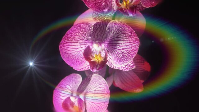 Bright, colorful archidea flower in spray drops. Archidea symbolizes beauty, romance and tenderness.
