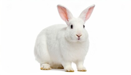 Fototapeta premium White rabbit portrait against white background