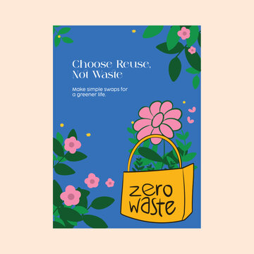 Eco-friendly flyer template with a reusable bag and floral design. Great for promoting green living, plastic-free habits, zero-waste events, and sustainability awareness campaigns.