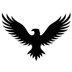 Fototapeta premium Black Silhouette of a Magnificent Flying Eagle with Spread Wings 