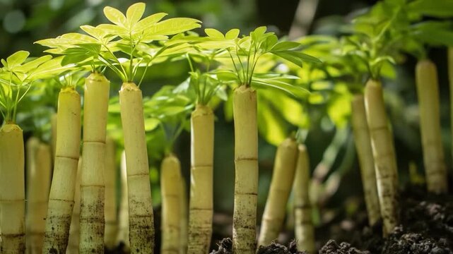 Lush Pachira Aquatica Seedlings: Vibrant Green Shoots Emerging in Natural Light