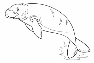 Fototapeta premium coloring page line art the dugong black vector