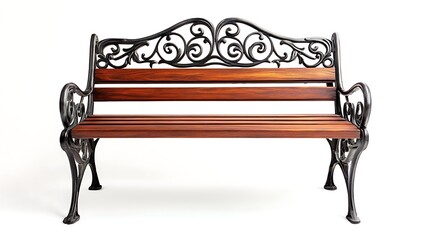 A classic park bench with ornate metal design