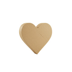 A single, perfectly cut, pristine light brown heart-shaped token made of natural recycled cardboard, showing subtle textures & crisp edges, small & solid, on a transparent void background with no