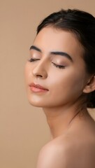 Close up of a woman with perfect skin and makeup for skincare beauty product ads