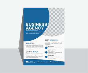 Modern Business Agency Flyer Design Template – Professional Corporate Marketing Flyer, Creative Blue and White Company Brochure, Editable Vector Layout