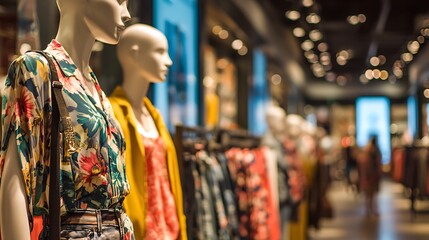 Obraz premium Fashionable mannequins in a bustling Asian market display dresses for people to enjoy during the Christmas festival