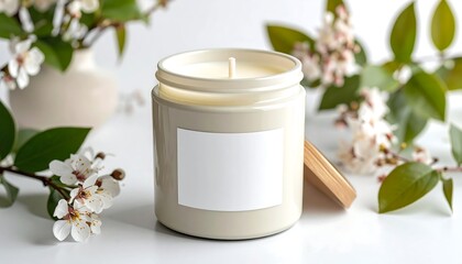Spa still life with cosmetic cream jar and white flowers for natural skincare and beauty treatment.