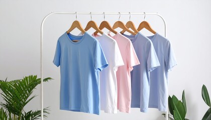 Simple, stylish t-shirts on a white rack