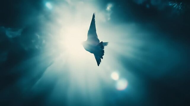 Bird in flight, ethereal underwater scene