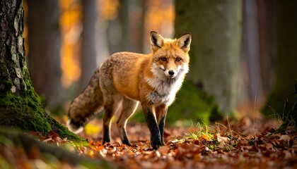 Fototapeta premium Red fox in autumn forest (2)
