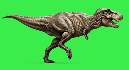 Fototapeta premium Tyrannosaurus Rex Roaming A Prehistoric Predator Illustration Against Vibrant Green