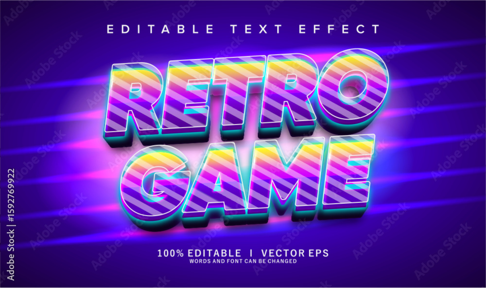 Poster retro game vector text effect with modern style design