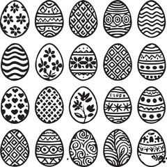 Collection of twenty black and white decorated Easter eggs