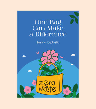 Eco invitation template with a zero-waste bag and floral design. Ideal for promoting sustainable living, plastic-free events, or environmental awareness campaigns.