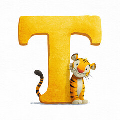 Buchstabe T mit Tiger &ndash; Buntes Kinderalphabet

