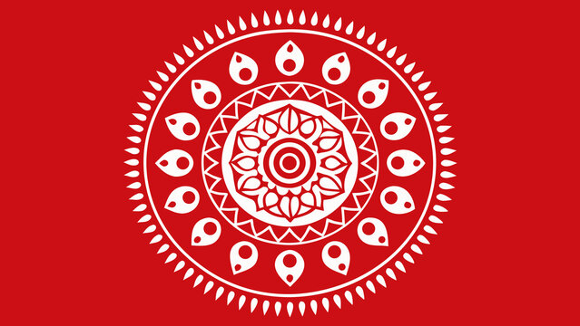 Alpona design circular pattern for Durga Puja, black and white vector, 