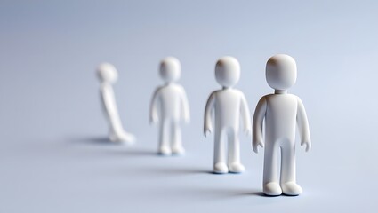 White figurines in a row falling domino effect leadership concept illustration