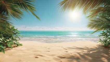 Obraz premium Tropical beach scene with palm trees