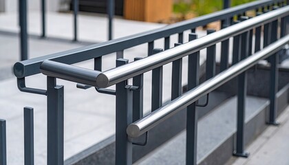 Close-up of modern gray metal railing