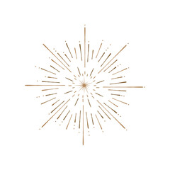 Golden sunburst radiating rays design element perfect for logo accents and retro style compositions, featuring a warm vintage aesthetic.