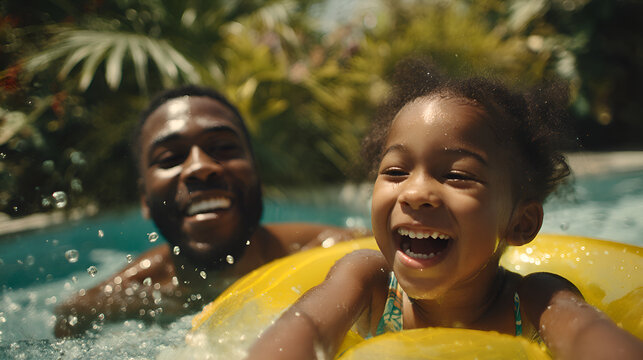 Father and daughter laughing and having fun in swimming pool