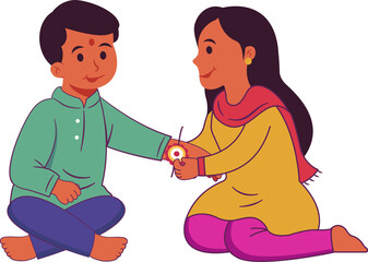 brother and sister tying rakhi on Raksha Bandhan Indian festival social media post vector illustration design
